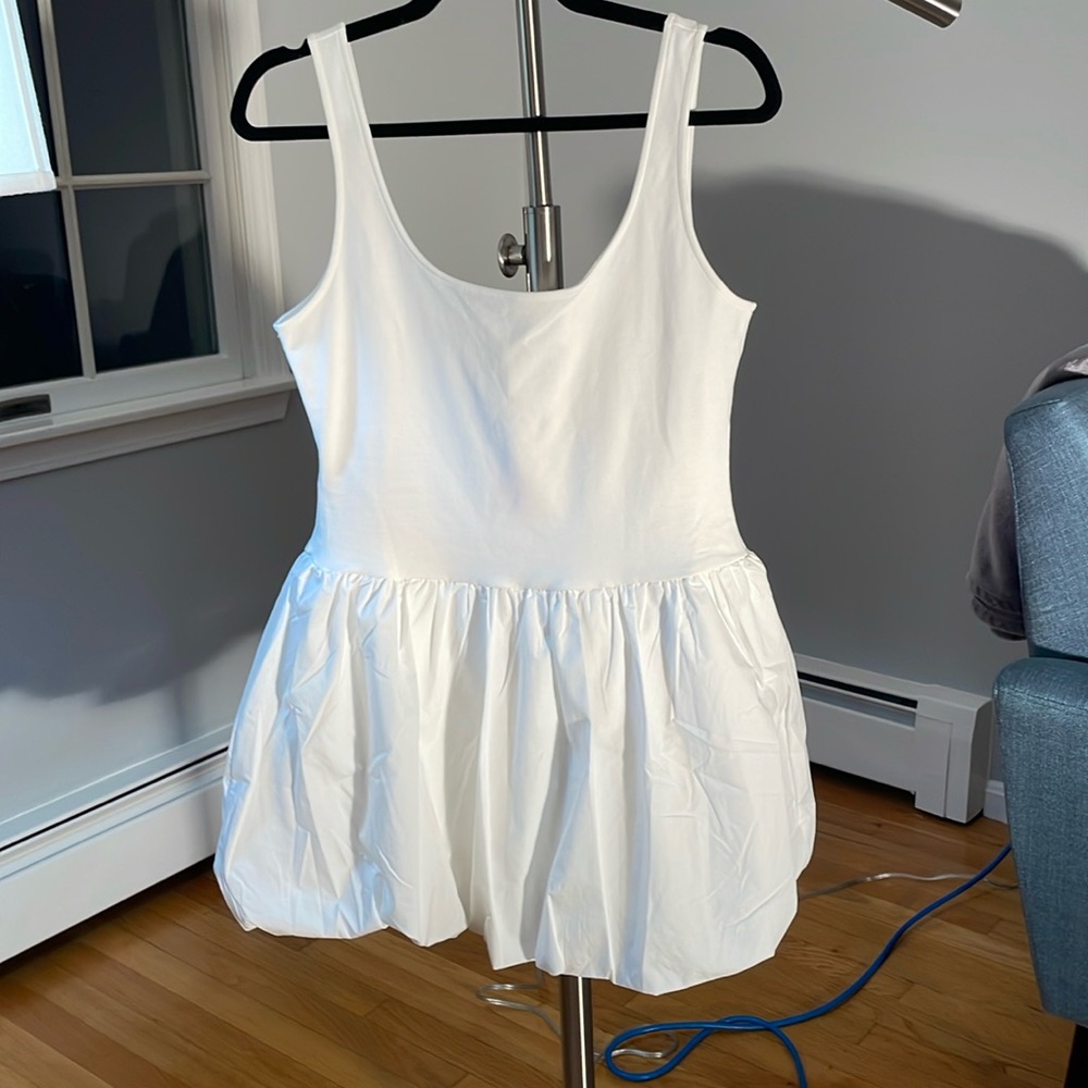 MANGO bubble hem dress in white